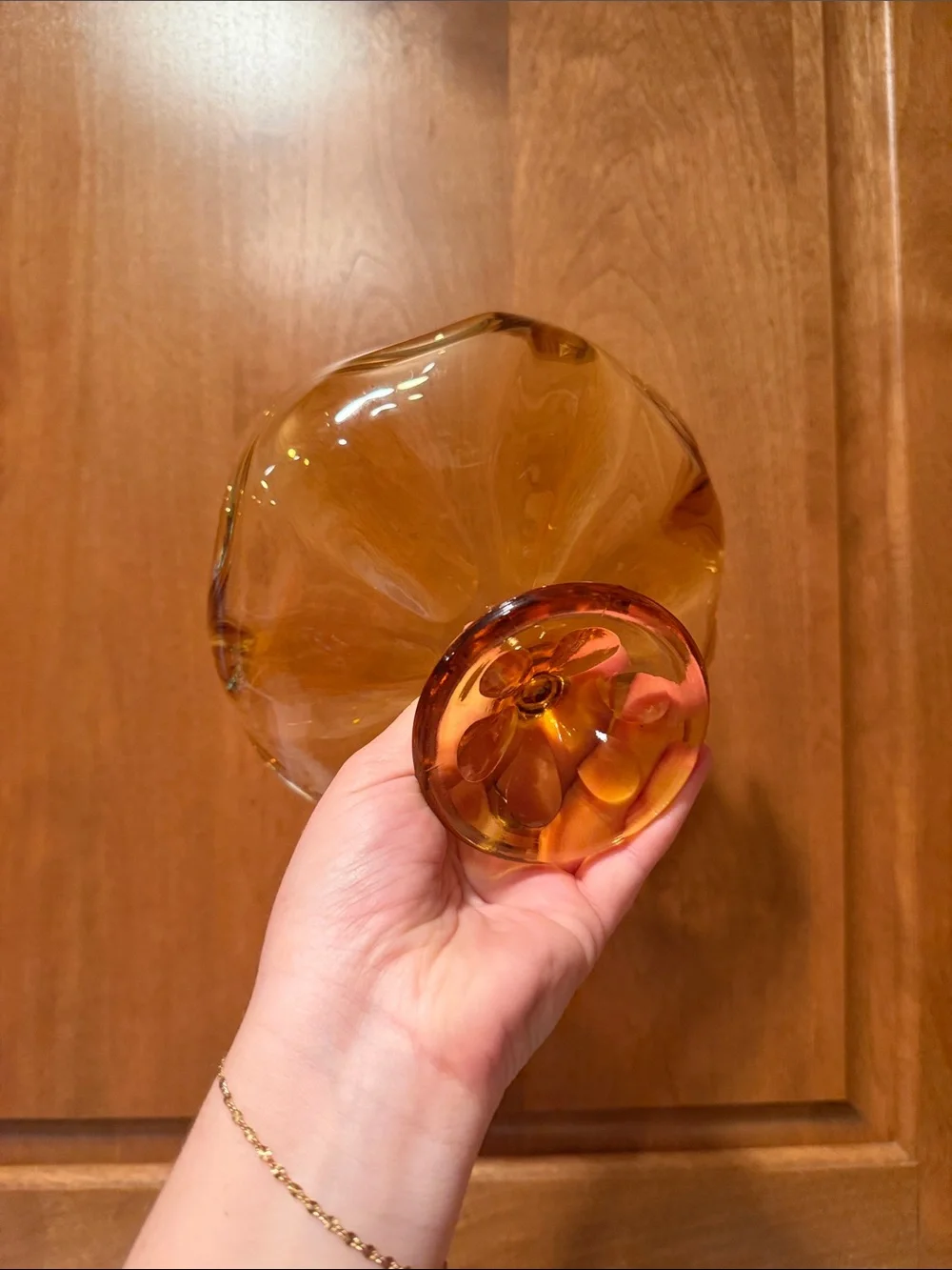 VTG Viking Glass Epic Amber Petal Footed Bowl Petal Base